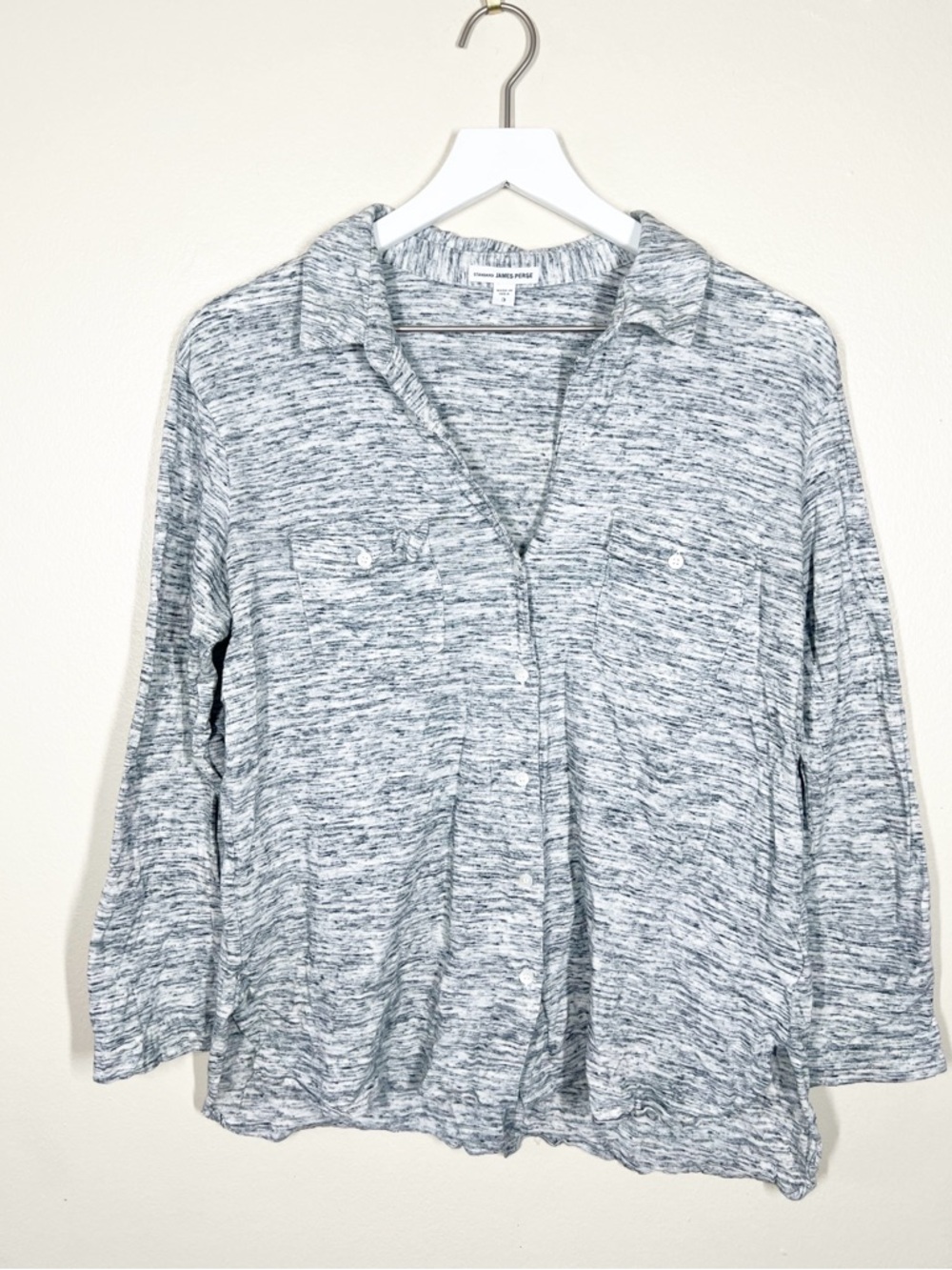 Standard James Perse Womens Button Up Gray Melange Shirt Size Large Cotton